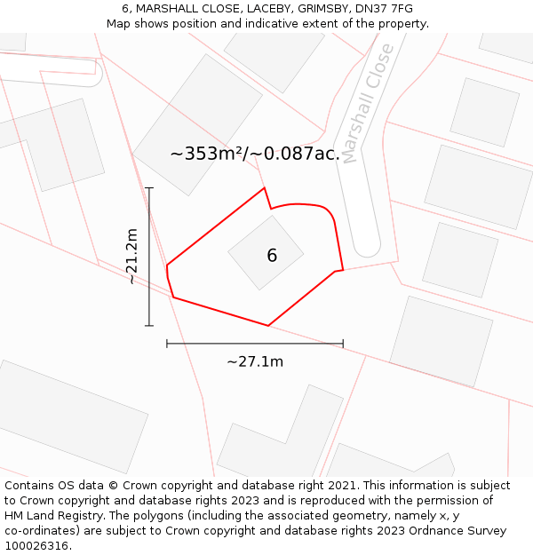 6, MARSHALL CLOSE, LACEBY, GRIMSBY, DN37 7FG: Plot and title map