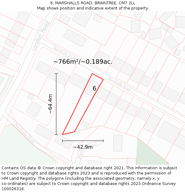 6, MARSHALLS ROAD, BRAINTREE, CM7 2LL: Plot and title map