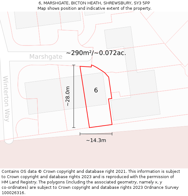 6, MARSHGATE, BICTON HEATH, SHREWSBURY, SY3 5PP: Plot and title map