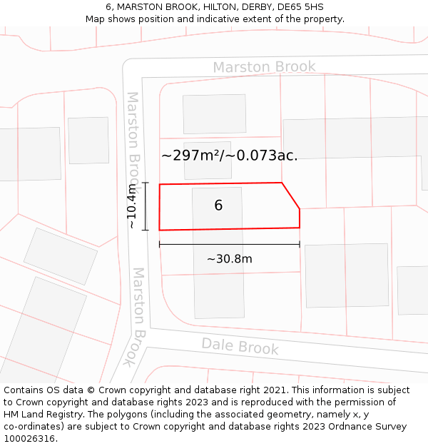 6, MARSTON BROOK, HILTON, DERBY, DE65 5HS: Plot and title map