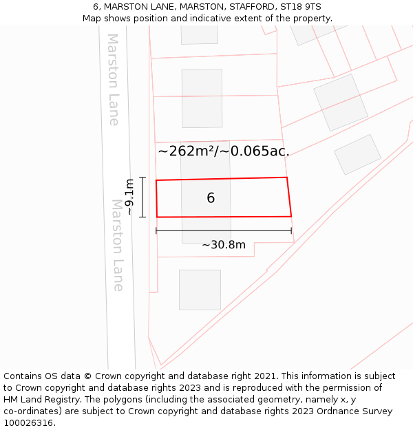 6, MARSTON LANE, MARSTON, STAFFORD, ST18 9TS: Plot and title map