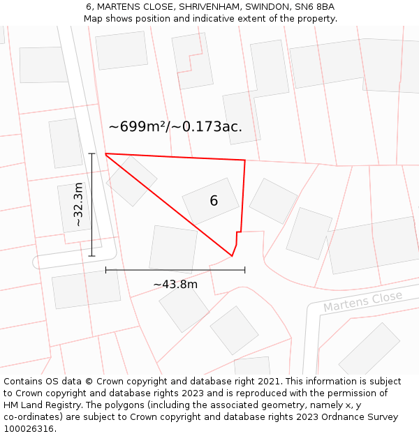 6, MARTENS CLOSE, SHRIVENHAM, SWINDON, SN6 8BA: Plot and title map
