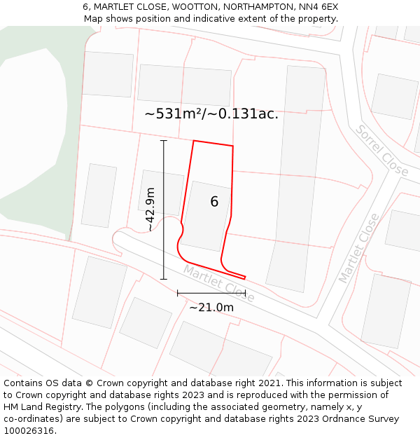 6, MARTLET CLOSE, WOOTTON, NORTHAMPTON, NN4 6EX: Plot and title map
