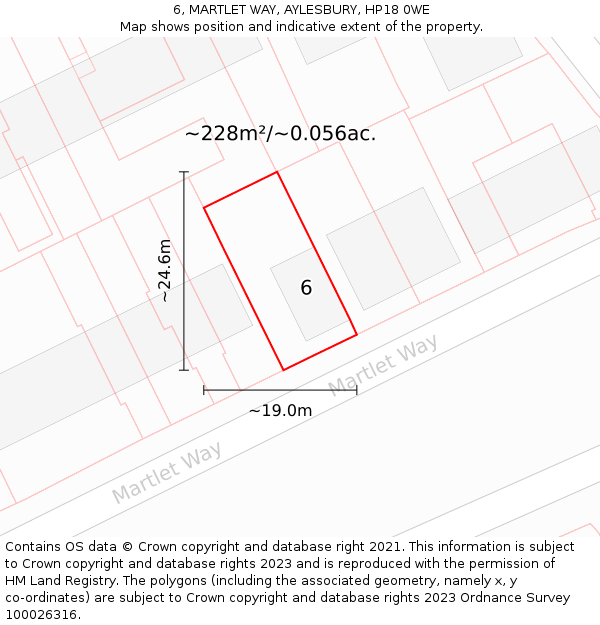 6, MARTLET WAY, AYLESBURY, HP18 0WE: Plot and title map