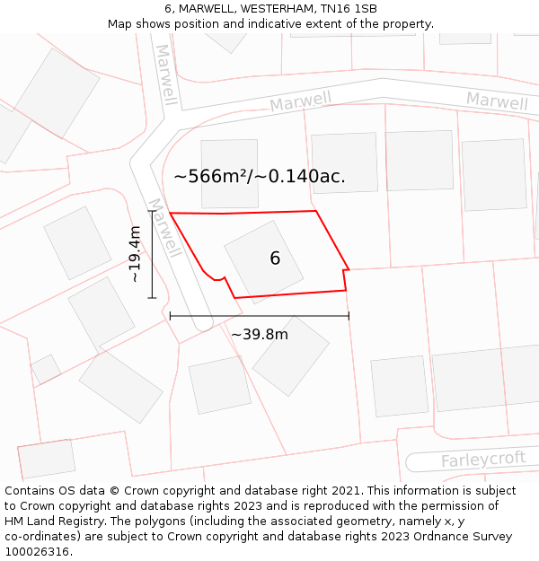 6, MARWELL, WESTERHAM, TN16 1SB: Plot and title map