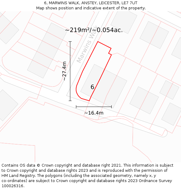 6, MARWINS WALK, ANSTEY, LEICESTER, LE7 7UT: Plot and title map