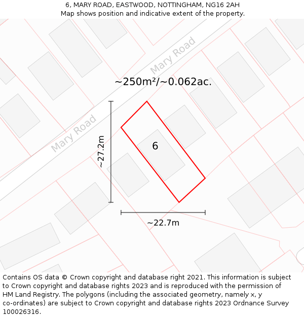 6, MARY ROAD, EASTWOOD, NOTTINGHAM, NG16 2AH: Plot and title map