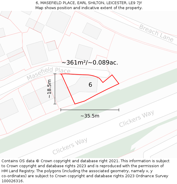 6, MASEFIELD PLACE, EARL SHILTON, LEICESTER, LE9 7JY: Plot and title map