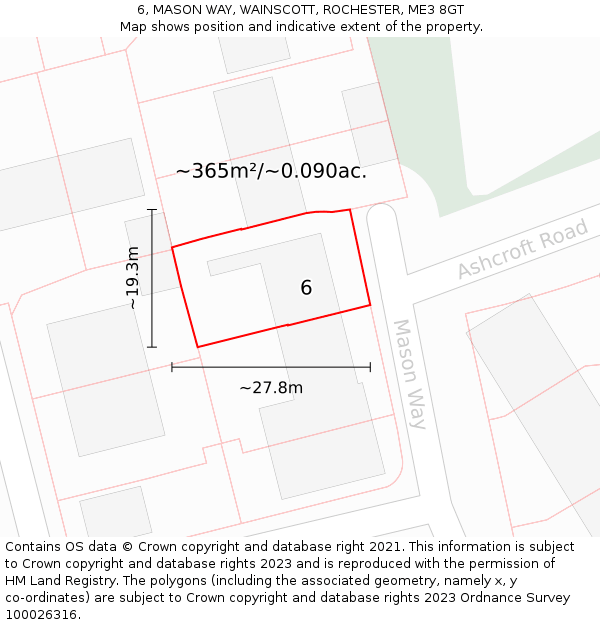 6, MASON WAY, WAINSCOTT, ROCHESTER, ME3 8GT: Plot and title map