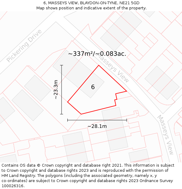 6, MASSEYS VIEW, BLAYDON-ON-TYNE, NE21 5GD: Plot and title map