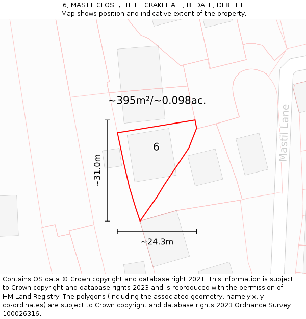 6, MASTIL CLOSE, LITTLE CRAKEHALL, BEDALE, DL8 1HL: Plot and title map