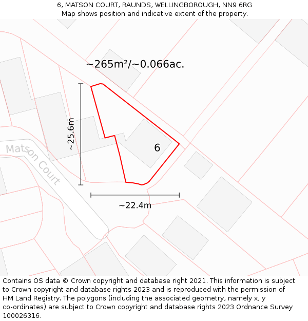 6, MATSON COURT, RAUNDS, WELLINGBOROUGH, NN9 6RG: Plot and title map
