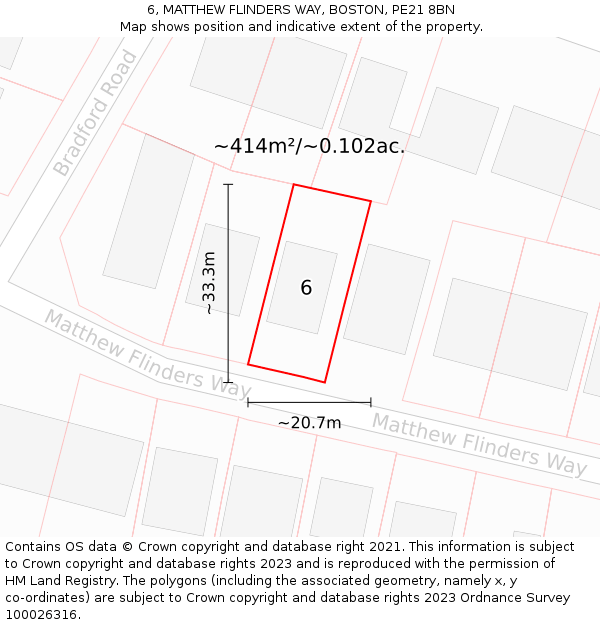 6, MATTHEW FLINDERS WAY, BOSTON, PE21 8BN: Plot and title map