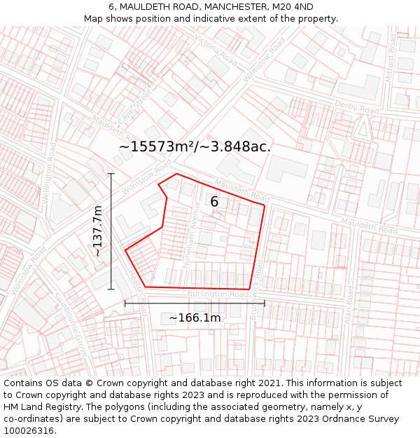6, MAULDETH ROAD, MANCHESTER, M20 4ND: Plot and title map