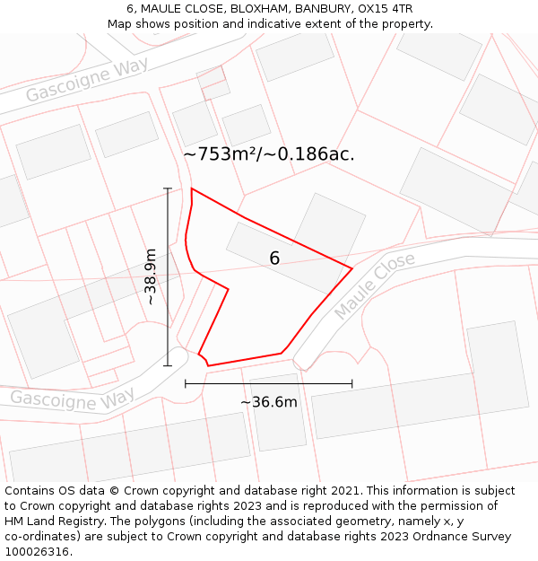 6, MAULE CLOSE, BLOXHAM, BANBURY, OX15 4TR: Plot and title map