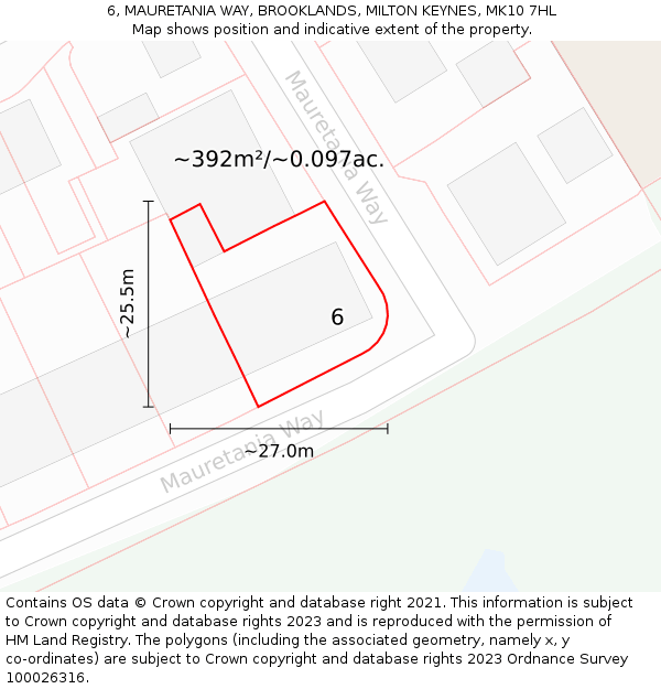 6, MAURETANIA WAY, BROOKLANDS, MILTON KEYNES, MK10 7HL: Plot and title map