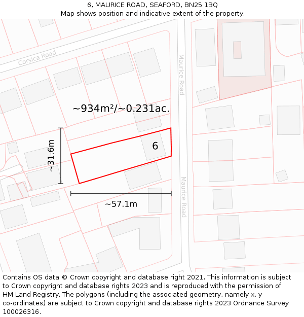 6, MAURICE ROAD, SEAFORD, BN25 1BQ: Plot and title map