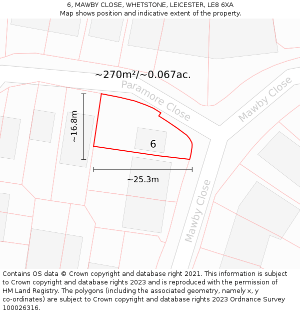 6, MAWBY CLOSE, WHETSTONE, LEICESTER, LE8 6XA: Plot and title map