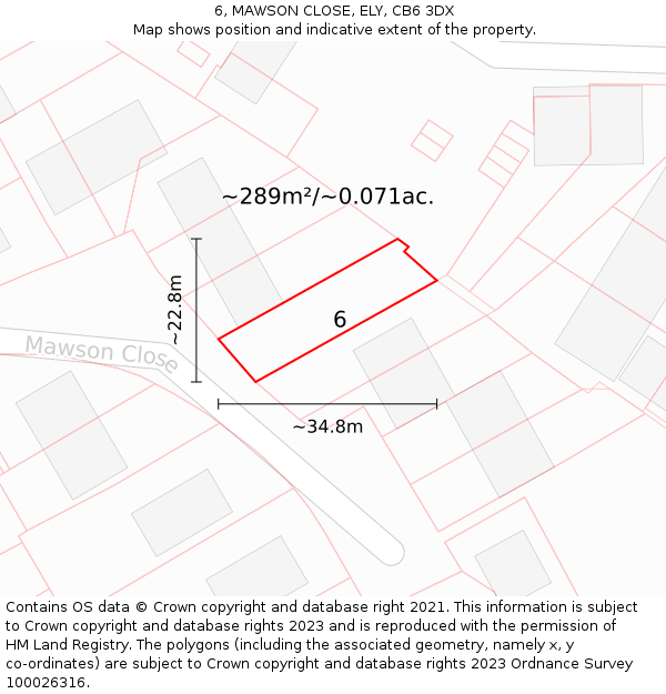 6, MAWSON CLOSE, ELY, CB6 3DX: Plot and title map