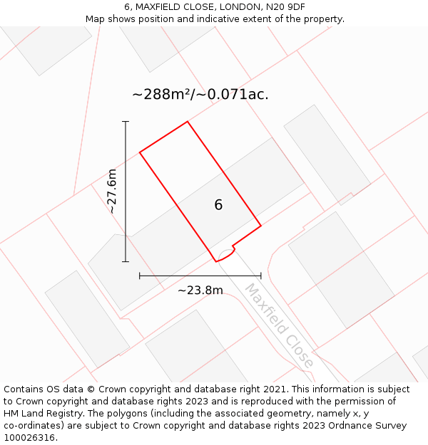 6, MAXFIELD CLOSE, LONDON, N20 9DF: Plot and title map