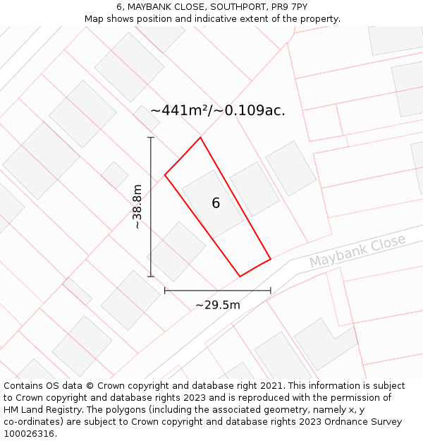 6, MAYBANK CLOSE, SOUTHPORT, PR9 7PY: Plot and title map