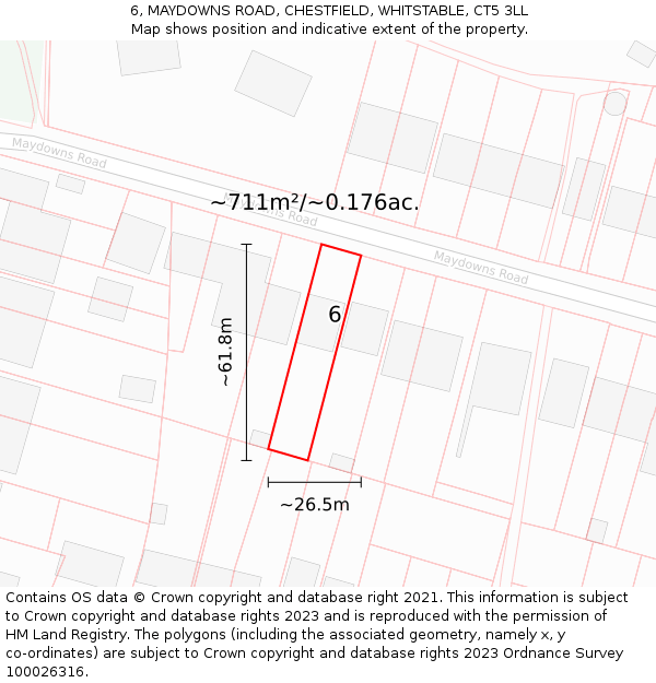 6, MAYDOWNS ROAD, CHESTFIELD, WHITSTABLE, CT5 3LL: Plot and title map