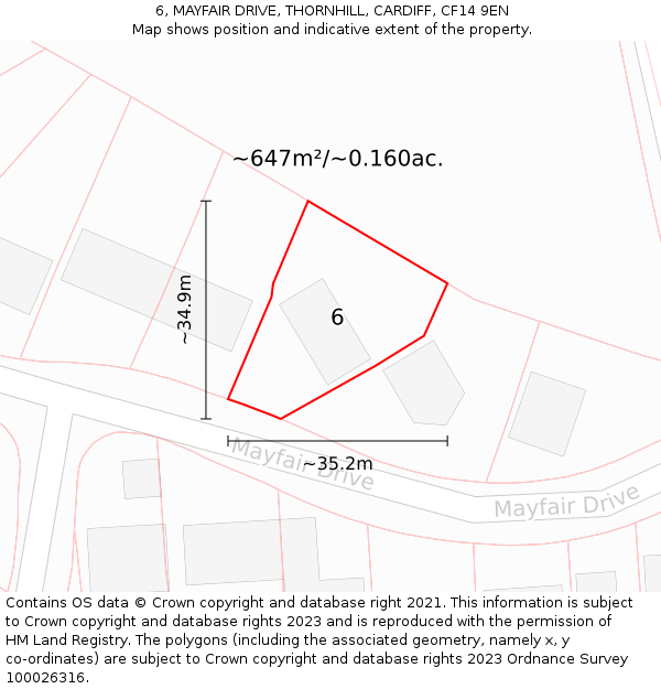 6, MAYFAIR DRIVE, THORNHILL, CARDIFF, CF14 9EN: Plot and title map