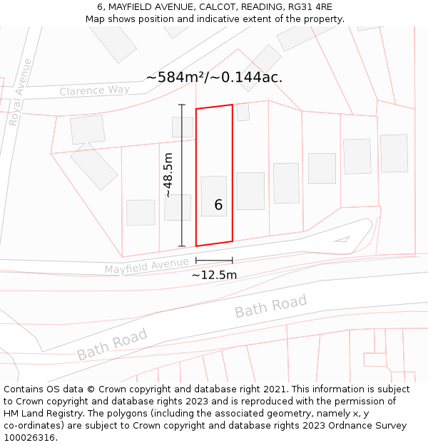6, MAYFIELD AVENUE, CALCOT, READING, RG31 4RE: Plot and title map