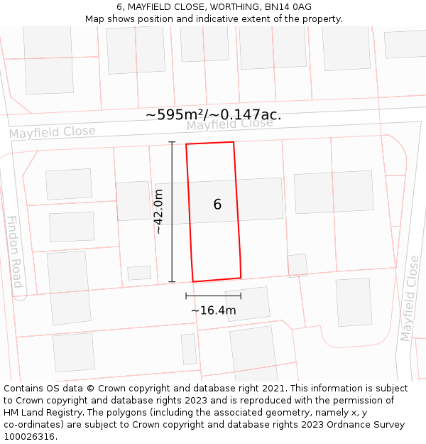 6, MAYFIELD CLOSE, WORTHING, BN14 0AG: Plot and title map