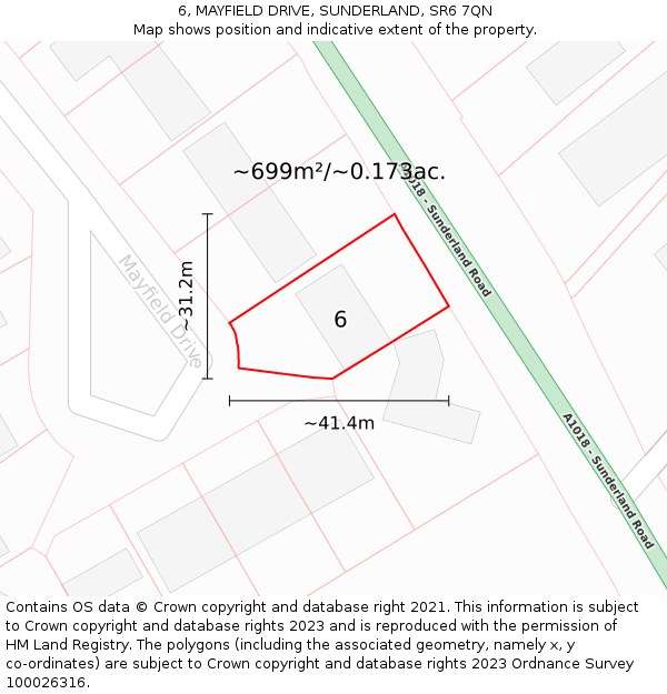 6, MAYFIELD DRIVE, SUNDERLAND, SR6 7QN: Plot and title map