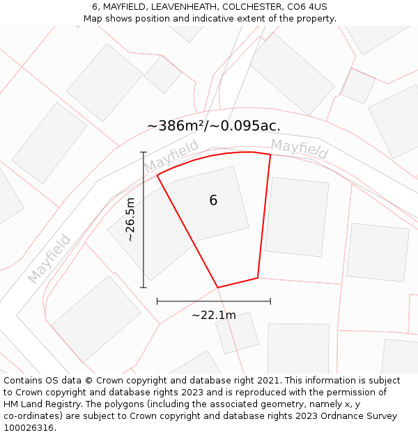 6, MAYFIELD, LEAVENHEATH, COLCHESTER, CO6 4US: Plot and title map