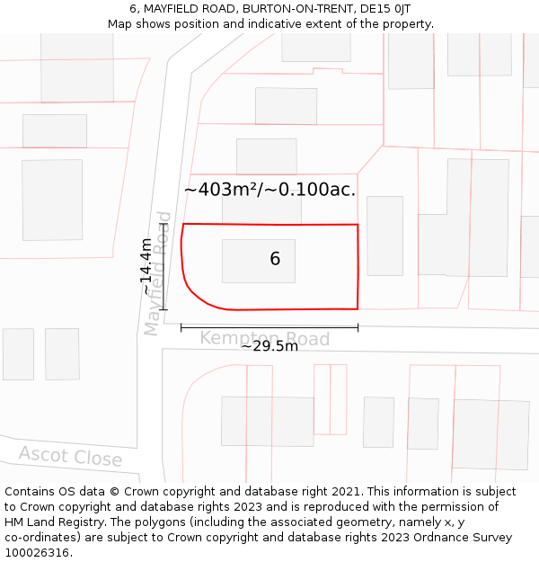 6, MAYFIELD ROAD, BURTON-ON-TRENT, DE15 0JT: Plot and title map