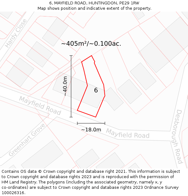 6, MAYFIELD ROAD, HUNTINGDON, PE29 1RW: Plot and title map