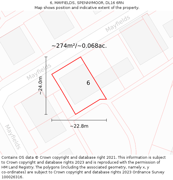 6, MAYFIELDS, SPENNYMOOR, DL16 6RN: Plot and title map