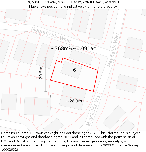 6, MAYFIELDS WAY, SOUTH KIRKBY, PONTEFRACT, WF9 3SH: Plot and title map