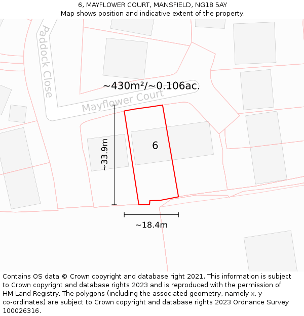 6, MAYFLOWER COURT, MANSFIELD, NG18 5AY: Plot and title map