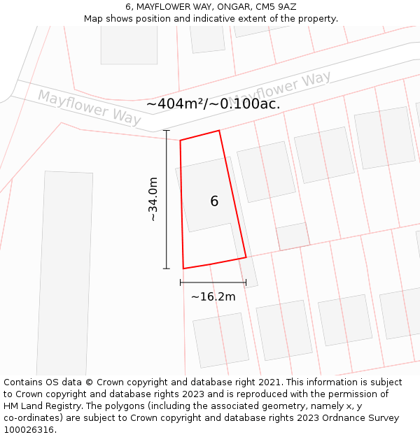 6, MAYFLOWER WAY, ONGAR, CM5 9AZ: Plot and title map