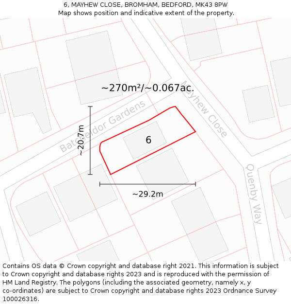 6, MAYHEW CLOSE, BROMHAM, BEDFORD, MK43 8PW: Plot and title map