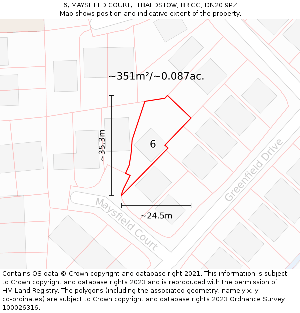 6, MAYSFIELD COURT, HIBALDSTOW, BRIGG, DN20 9PZ: Plot and title map