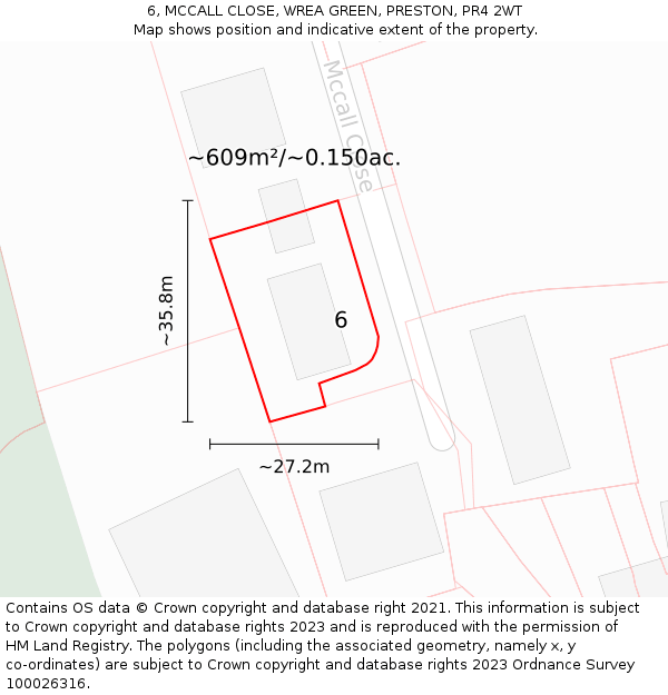 6, MCCALL CLOSE, WREA GREEN, PRESTON, PR4 2WT: Plot and title map