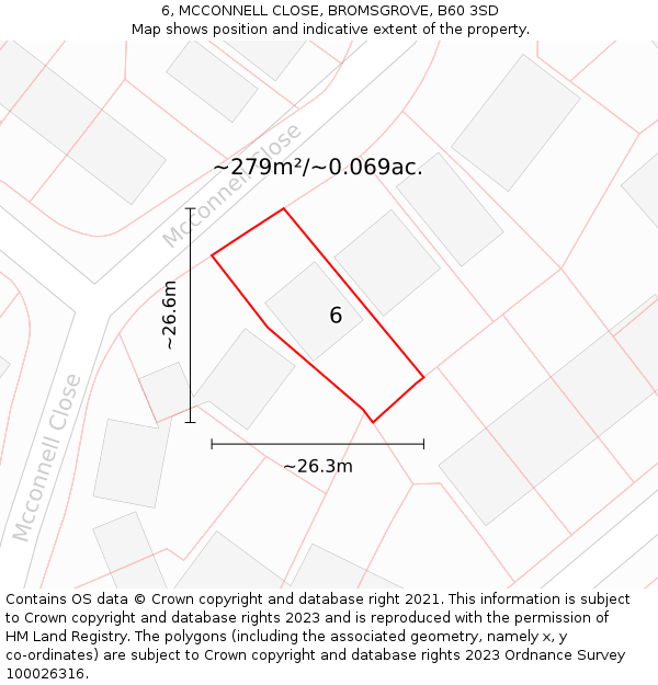 6, MCCONNELL CLOSE, BROMSGROVE, B60 3SD: Plot and title map