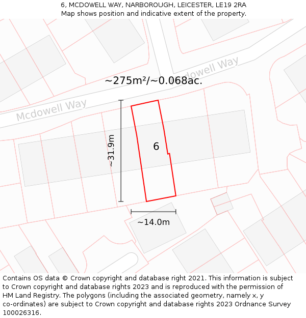 6, MCDOWELL WAY, NARBOROUGH, LEICESTER, LE19 2RA: Plot and title map