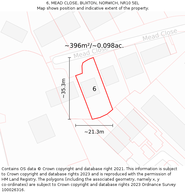 6, MEAD CLOSE, BUXTON, NORWICH, NR10 5EL: Plot and title map