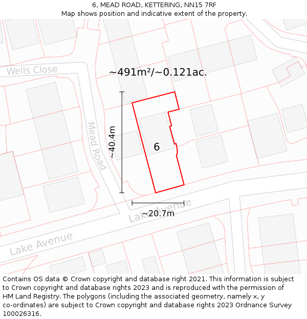 6, MEAD ROAD, KETTERING, NN15 7RF: Plot and title map