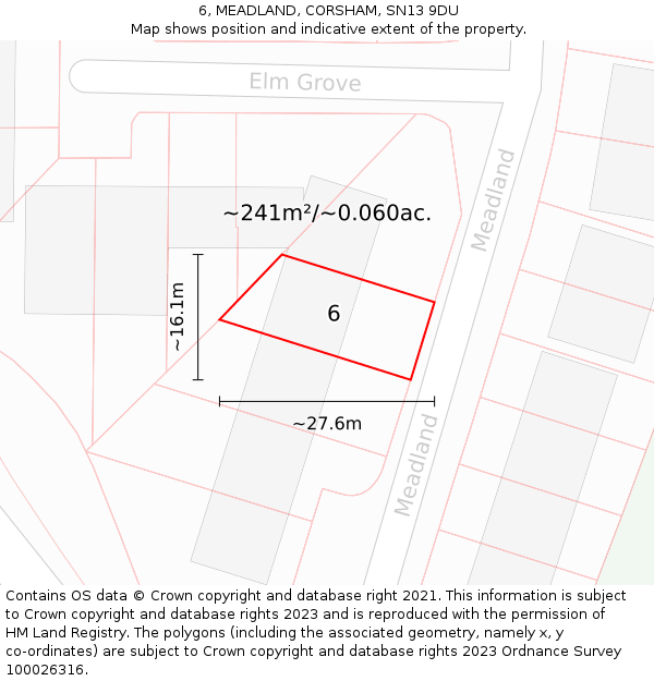 6, MEADLAND, CORSHAM, SN13 9DU: Plot and title map