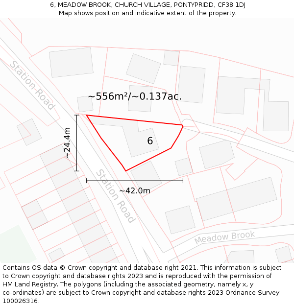 6, MEADOW BROOK, CHURCH VILLAGE, PONTYPRIDD, CF38 1DJ: Plot and title map