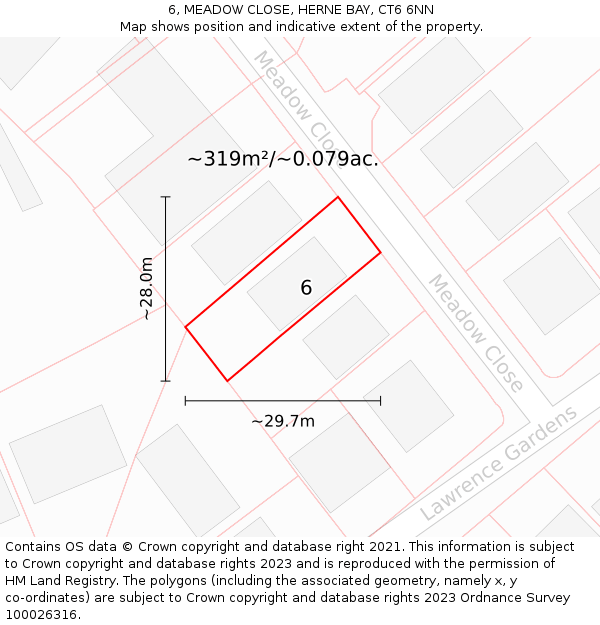 6, MEADOW CLOSE, HERNE BAY, CT6 6NN: Plot and title map