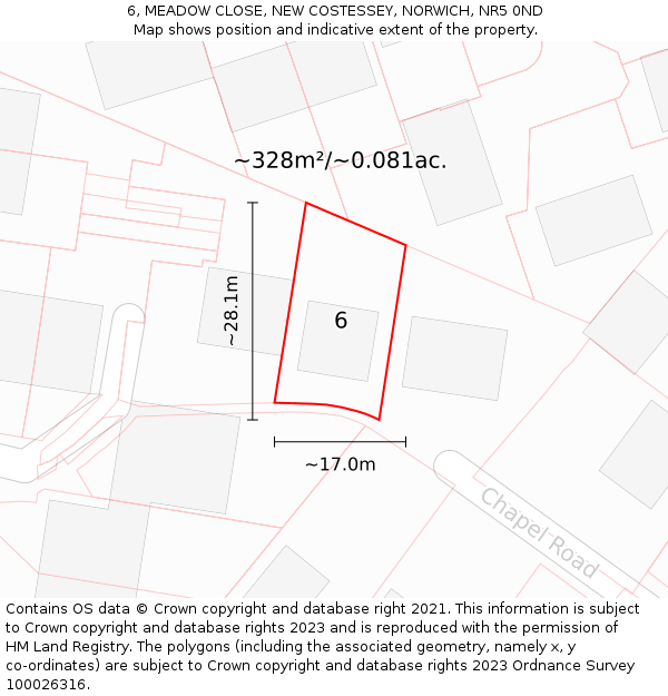 6, MEADOW CLOSE, NEW COSTESSEY, NORWICH, NR5 0ND: Plot and title map