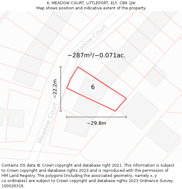 6, MEADOW COURT, LITTLEPORT, ELY, CB6 1JW: Plot and title map