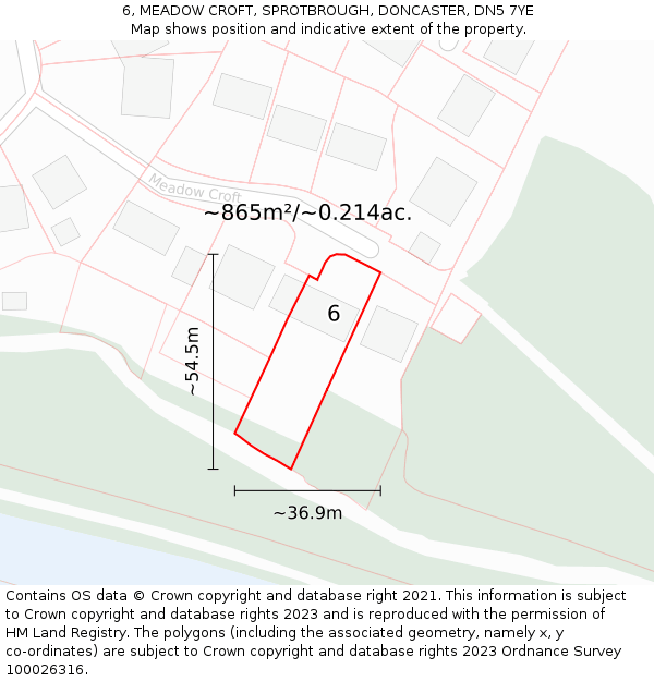 6, MEADOW CROFT, SPROTBROUGH, DONCASTER, DN5 7YE: Plot and title map